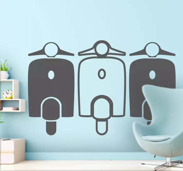 Wandtattoo Wohnzimmer Vespa-fahrräder einfarbige silhouette - TenStickers
