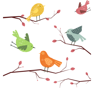 Fensteraufkleber Vögel auf rosa Zweig - TenStickers