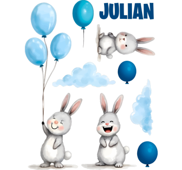 Wandtattoo Kinderzimmer blaue Luftballons mit Hasen - TenStickers