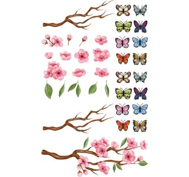 Fensteraufkleber zweige und schmetterlinge - TenStickers