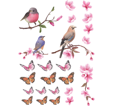 Fensteraufkleber bunte vögel und schmetterlinge - TenStickers