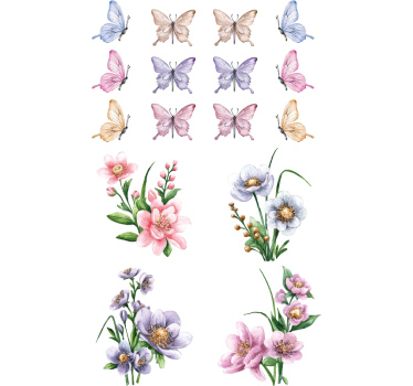 Fensteraufkleber bunte blumen und schmetterlinge - TenStickers