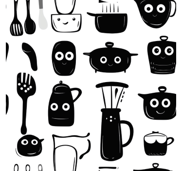 Wandtattoo Küche gezeichnete schwarze utensilien - TenStickers