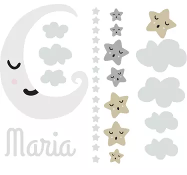 Personalisierte mond und sterne wandaufkleber - TenStickers
