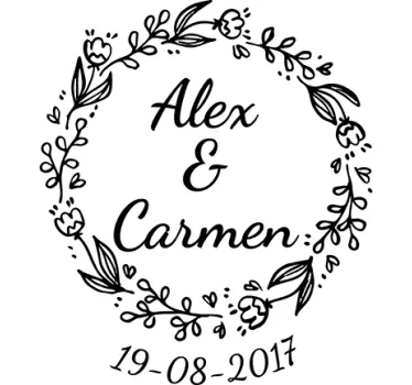 Wandtattoo Hochzeit Blumenkranz mit Namen - TenStickers