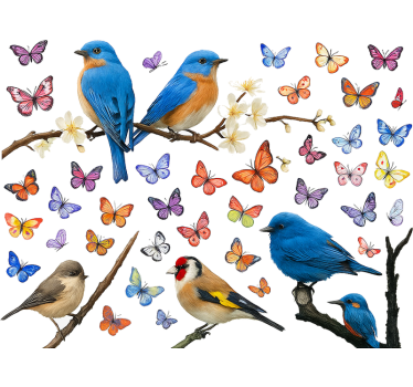 Fensteraufkleber bunte blumen und vögel - TenStickers