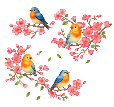 Fensteraufkleber rosa blumen und vögel - TenStickers