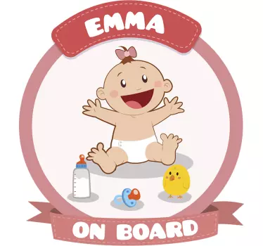Verspieltes Mädchen mit Namen Baby on Board Aufkleber - TenStickers