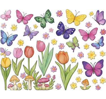 Fensteraufkleber bunte schmetterlinge und pflanzen - TenStickers