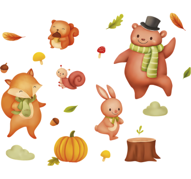 Fensteraufkleber süße herbstliche tiere - TenStickers
