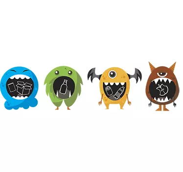 Aufkleber Mülltonne kleine Monster - TenStickers