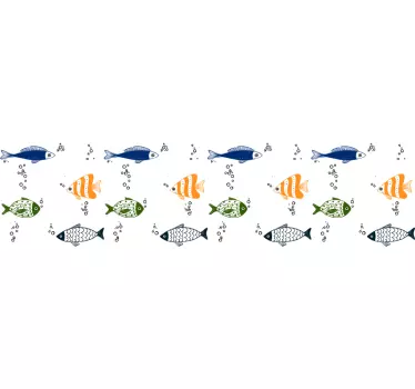 Wandtattoo Badezimmer Bordüre selbstklebend Fische Muster - TenStickers