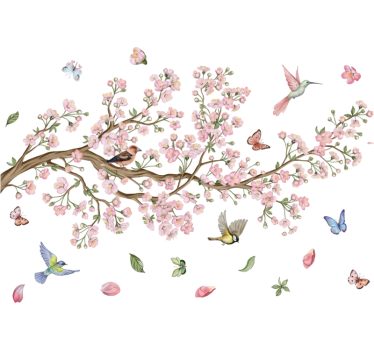 Fensteraufkleber kirschblüten mit vögeln - TenStickers