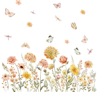 Fensteraufkleber wiesenblumen mit schmetterlingen - TenStickers