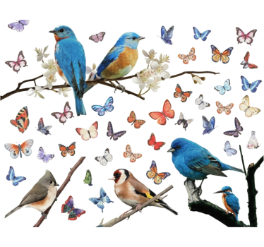 Fensteraufkleber naturvögel mit schmetterlingen - TenStickers