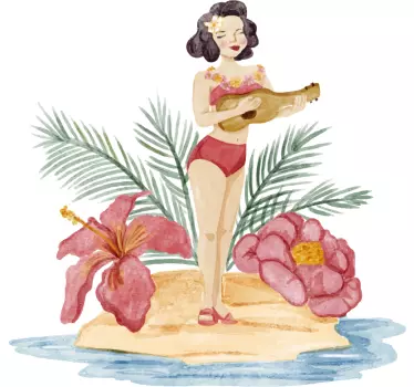 Hawaii mädchen wohnzimmer wandtattoo - TenStickers
