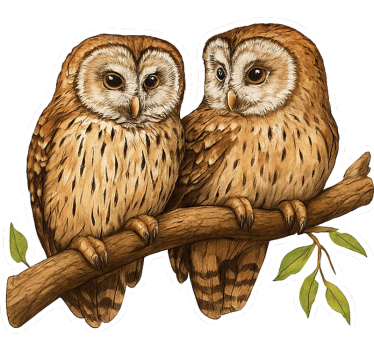 Fensteraufkleber mit sitzenden wald-eulen - TenStickers
