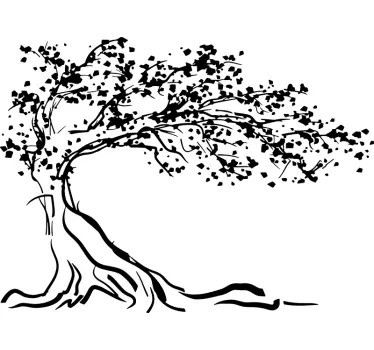 Wandtattoo Wohnzimmer mit Baum im Wind einfarbig - TenStickers