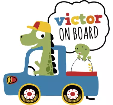 Dino mit Namen Baby on Board Aufkleber - TenStickers
