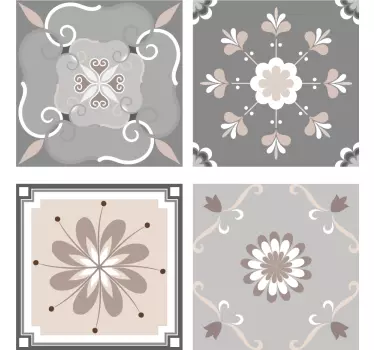 Beige Blumenverzierungen Fliesen Aufkleber - TenStickers