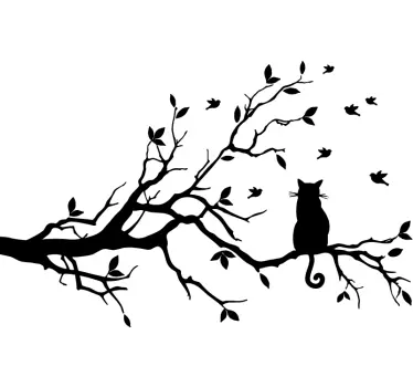 Fensteraufkleber Katze auf Baum - TenStickers