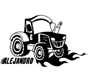 Wandtattoo Traktor in Flammen mit Namen - TenStickers