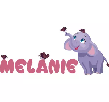 Wandtattoo Kinderzimmer süßer elefant mit schmetterlingen - TenStickers