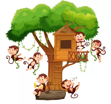 Wandtattoo Kinderzimmer Baum Affen im Baumhaus - TenStickers