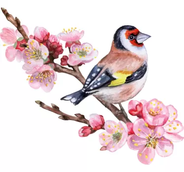 Große Blumen mit Vogel Wand Aufkleber - TenStickers