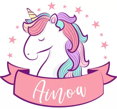 Rosa Einhorn mit Namen Illustration Wandtattoo - TenStickers