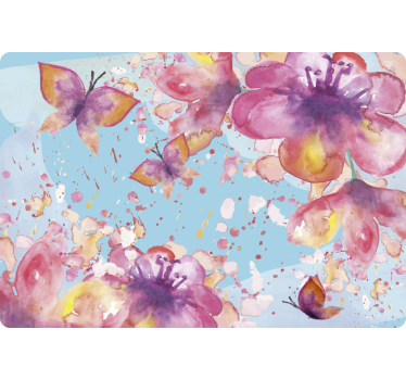 Laptop Folie Lila Schmetterling auf blauem Hintergrund - TenStickers