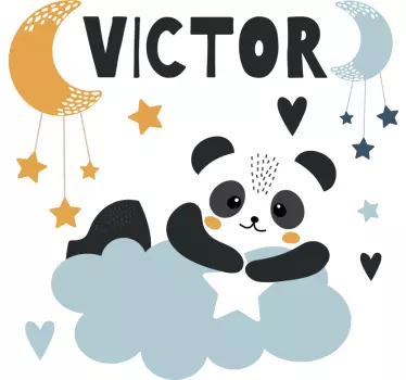 Kinderzimmer Wandtattoo Sterne Panda auf Wolke mit Namen - TenStickers