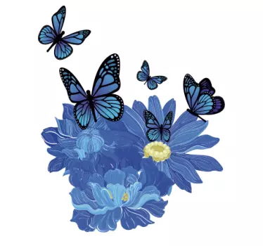 Blume Aufkleber Blaue aquarellblumen mit schmetterlingen - TenStickers
