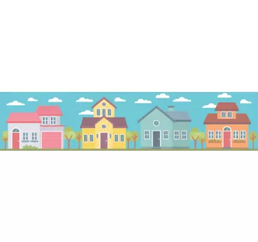 Bordüre selbstklebend bunte hausreihe - TenStickers