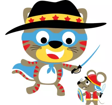 Wandaufkleber Zeichnung Katz und maus spielen - TenStickers