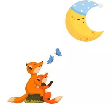Comic Aufkleber Fuchs schaut auf den mond - TenStickers