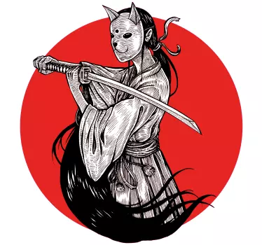 Aufkleber Auto Ninja-mädchen-silhouette auf rotem Hintergrund - TenStickers