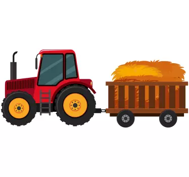 Wandtattoo Kinderzimmer Traktor in Rot mit Heuhaufen - TenStickers