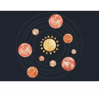 Notebook Aufkleber Sonnensystem orange aquarell - TenStickers