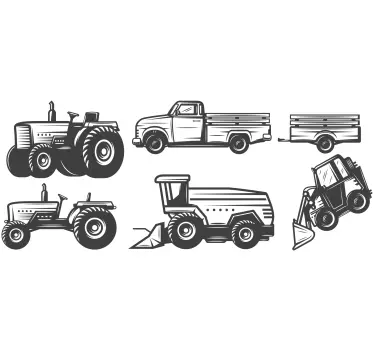 Wandtattoo Traktor schwarz-weiße Zeichnungen - TenStickers