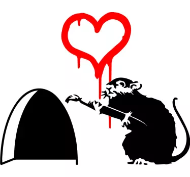 Banksy Wandtattoo Ratte mit gemaltem Herz - TenStickers