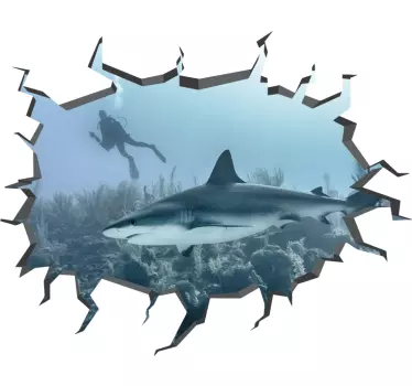 Fisch Aufkleber Hai trompe l'oeil - TenStickers