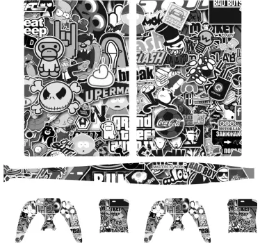 Schwarz-Weiße Stickerbombe PS5 Skin - TenStickers