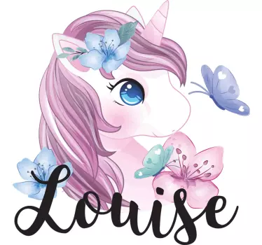Wandtattoo Kinderzimmer Einhorn mit Schmetterling und Name - TenStickers