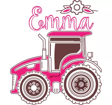 Wandtattoo Traktor in Rosa mit Namen - TenStickers