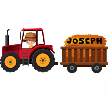 Wandtattoo Kinderzimmer Traktor in Rot mit Namen - TenStickers