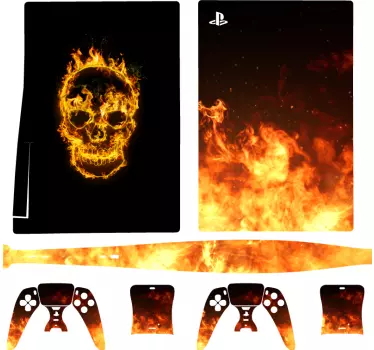 Ps5 skin mit feuriger schädelillustration - TenStickers