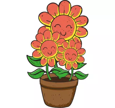 Folie tür mit fröhlichen blumen gesichtern - TenStickers