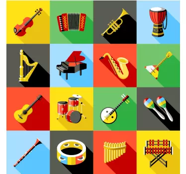 Wandtattoo musik bunte musikinstrumente - TenStickers