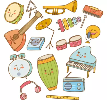 Wandstickers Kinderzimmer Lustige lächelnde musikinstrumente - TenStickers